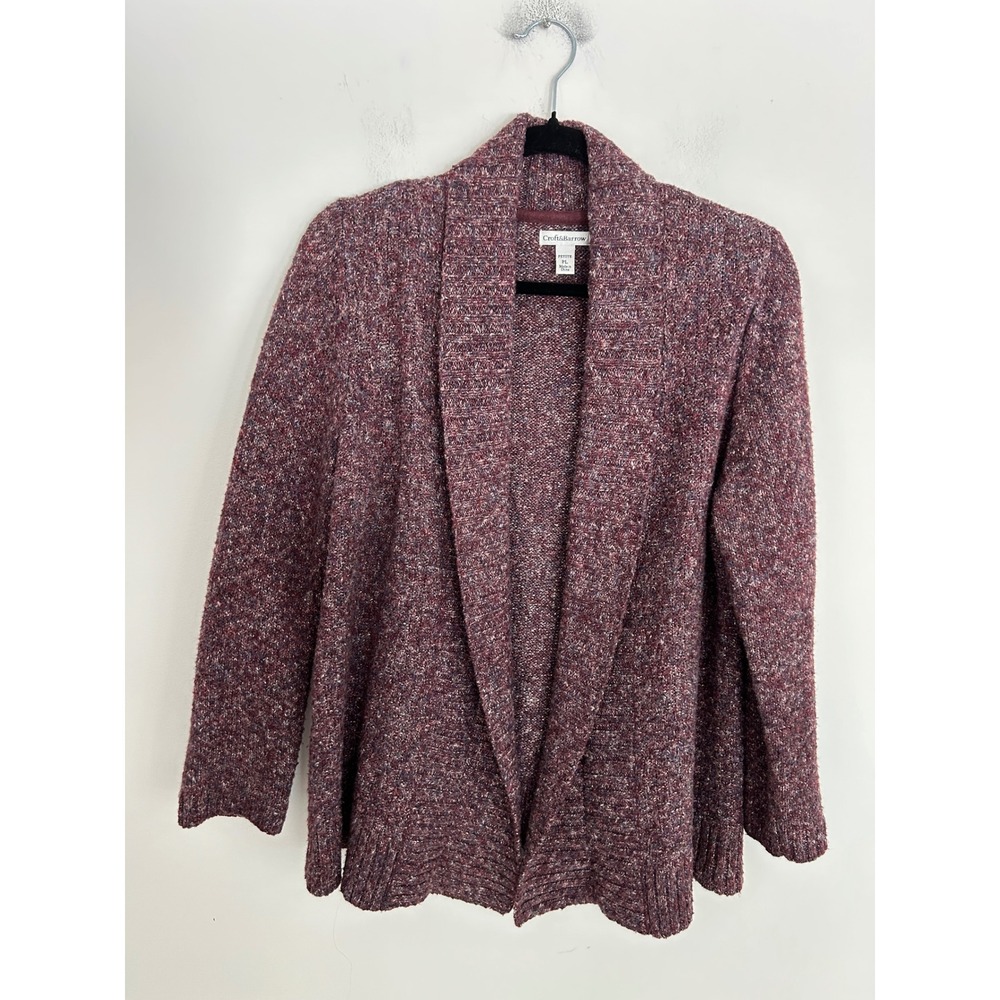 Croft & Barrow Petite PL Burgundy Marled Knit Shawl Collar Open Front Cardigan